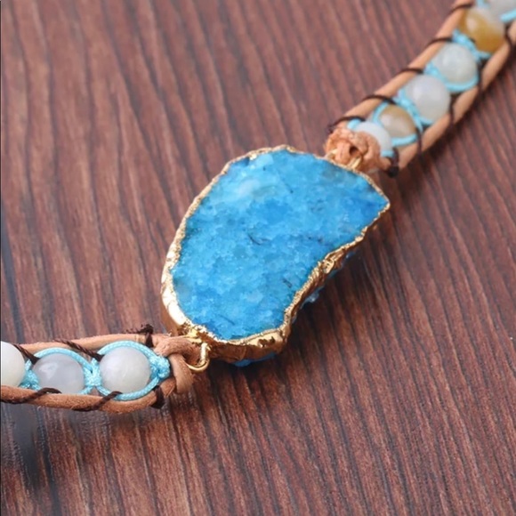 SOLD!! NEW, Druzy and Stones Leather Wrap Bracelet - Picture 5 of 7